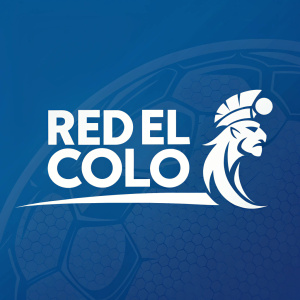 Modern logo design for 'RED EL COLO'. White text with bold, sans-serif font on vibrant blue background.