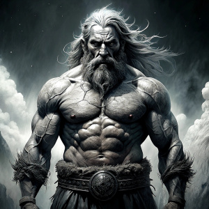 Nordic Ymir Primeval - Prehistoric Giant - perfect realistic art, high-definition grey and black, white background tattoo design