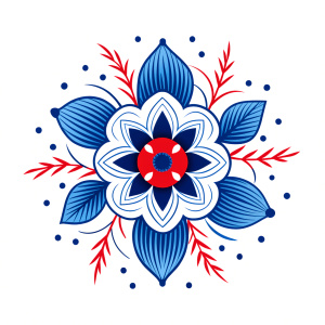 A single simple floral ornament, very few parts, highly detailed hand drawn illustration, each element with a clean and thin outlining, vector art, sticker style, 2d cute, vintage, retro, 2d flat, scandinavian style