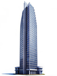 draw a tall building isolated on white background, top angle