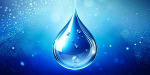 Water Drops as Droplet Shape on Blue Background. World Water Day Concept. Environment Care. CSR, Corporate Social Responsibility or CSC, Corporate Social Contribution