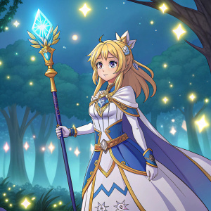 Astrea/Luvia from Fate/Grand Order, in a confident stance. Digital artwork with bright colors and intricate details.