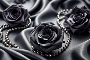 3d wallpaper jewellery black roses flower luxury silk on background print