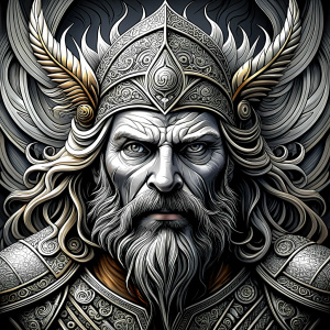 odin perfect realistic art, high-definition, high-definition grey and black, white background 