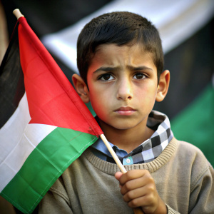 Niño Palestino triste con bandera de palestina