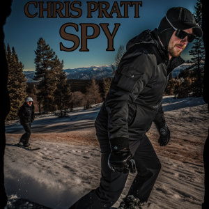Chris Pratt meme. Photo collage featuring Chris Pratt as a spy snowboarding. Witty caption describing his character's humorous adventure