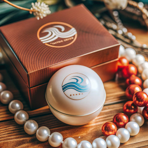 The round shape of the pearl, the wave line of “Taihu”  Lake, "The best Place of “Taihu”  Lake" : This iconic landscape of “Taihu”  Lake is taken as a part of the design to enhance the recognition of regional culture. Pearl luster white, water blue gradient. Through this design, the logo will be able to well represent the “Taihu” Pearl pearl decoration gift box, while conveying the regional culture and high quality of the product.