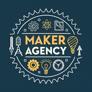 Creative logo design for the Maker Agency. A bold 'Maker' emblem with unique iconography.