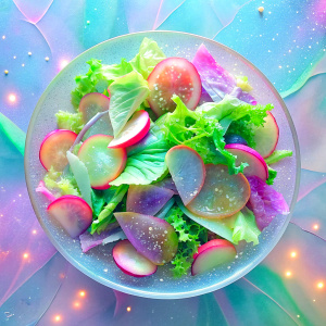 
 close light pastel  very much glitter sparkly intense crystal effect fantasized glam Sprinkle Tableware vegan salad   in the plate Shimmering Bioluminescent fairytale masterpiece  Magical Holographic  Glossy Bioluminescent iridescence  Shimmering Holographic   Foil Glossy Patent Spandex Vinyl  