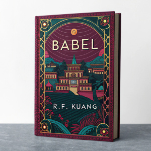 Book cover of 'Babel' by R.F. Kuang. Vibrant and intricate design with deep jewel tones.