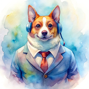 very fat corgi in the form of a customer service operatora corgi in the form of a customer service operator