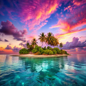 PARADISE ISLAND PINK SKY BLUE OCEAN