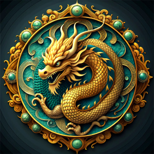 traditional chinese pattern gold and turquise dragon in a circle