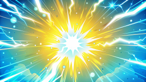 bright yellow background, lightning, smoke, sparks, snow, fireworks, bokeh effect, motion effect, cartoon style