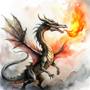 fierceful dragon breathing fire  :: whole body