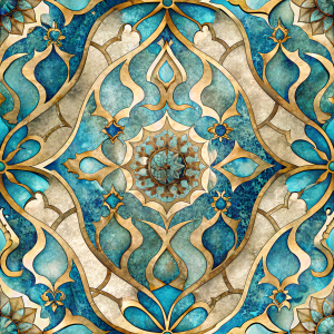 watercolor arabic ornaments, gold on beige