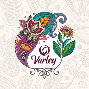 Varley's logo design features vibrant colors and detailed patterns. Brand name in stylish font beneath.