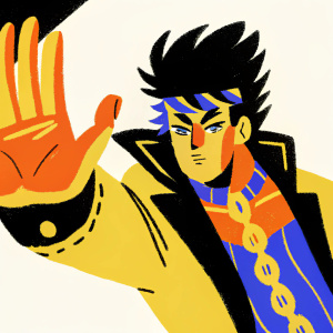 Digital art rendering of Jotaro Kujo from JoJo's Bizarre Adventure. Vibrant colors, dynamic pose, on a plain black background