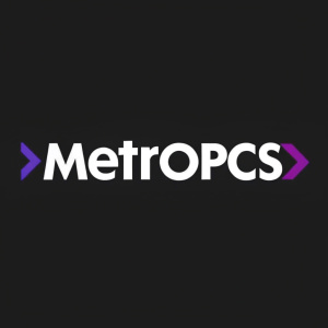 Digital artwork featuring the MetroPCS logo. Black background. Modern, clean font for 'metroPCS' in white. Simple, minimalist design.