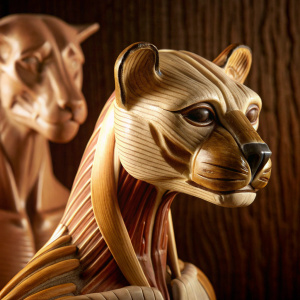 A high-definition, 3D model showcasing the detailed anatomy of a cheetah's head and upper torso. Set against a black backdrop, highlighting its sleek fur and prominent muscle definition.