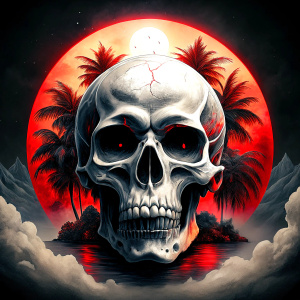 skull island tattoo design - perfect realistic art - high-definition - grey and black - white background 