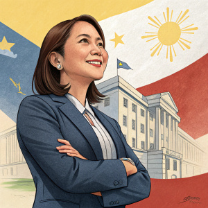 Digital illustration of Camille Villar, candidate for 2019 Philippine elections, in vibrant colors and detailed style.