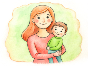 Mother's Day card, mother holding a child in her arms
