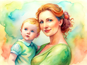 Mother's Day card, mother holding a child in her arms

