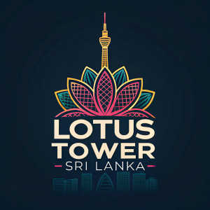Modern logo for Lotus Tower Sri Lanka. Bold, sleek design with intricate patterns inspired by traditional Sri Lankan art. Digital illustration with vibrant colors.