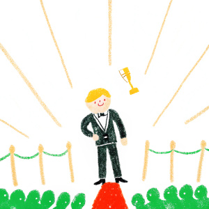 Ed Sheeran, wearing a black tuxedo, at the Grammy Awards, holding a trophy. Red carpet event, crowd cheering.