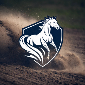 Logo for the Brocos, featuring a sleek white horse on a gritty, textured backdrop. Dark tones and modern design elements.