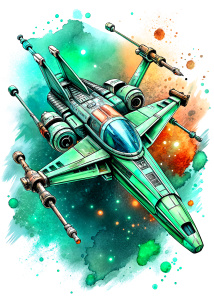  vector space ship  x-wing of Star Wars,  ultra detailed comic ,style pop art, style, graffiti style, style watercolor, black background, ready for print t-shirt, style art fabric
RasterIllustrationlevel of detail:extreme , x-wing level of detail extreme

