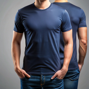 mockup playera azul oscura de hombre, frente y espalda


