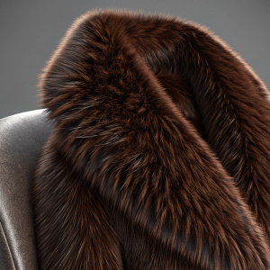 Ultra-realistic 3D rendering of high-quality faux fur. Dark brown with fine, dense texture. Ideal for digital design applications.