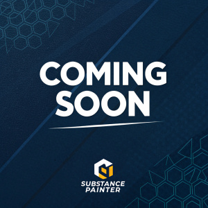 Dark blue background with white font: COMING SOON. Substance Painter logo underneath.