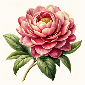 Vintage illustration style peony on white background.