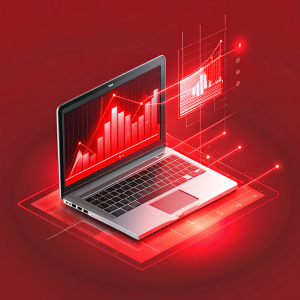 realistic laptop, hologram, many graphs