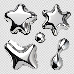 chrome y2k abstract liquid shapes 3d realistic vector illustration set of silver inflatable forms