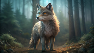 lobito, cría de lobo, y la GENEROSIDAD, en el bosque,