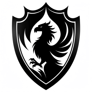 coat of arms, silhouette logo, clean simple lines, black and white