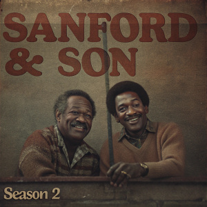 DVD cover for *Sanford & Son* Season 2. Features Redd Foxx and John Amos in a candid photo. Vibrant packaging with classic theme.