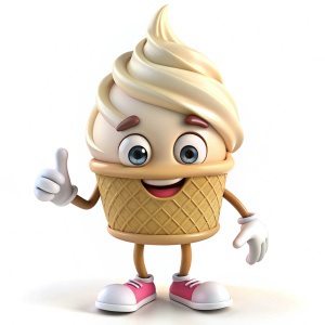 retro cute funny Delicious  character ice cream mascot on white background