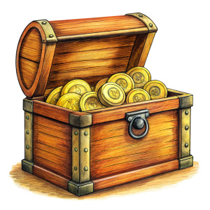 Chest of  wooden coins, China