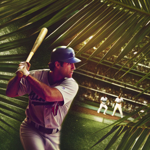 Eric Karros, a baseball player for Los Angeles Dodgers, in batting stance during a game. Focused shot on player, blurred background of crowd and other players.