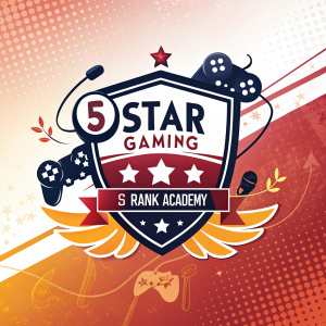 5 Star Gaming S Rank Academy features a vibrant logo design. It's a digital illustration with an energetic and dynamic color scheme.