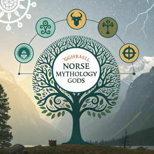 Marvel-themed infographic detailing aspects of Norse mythology. Features Yggdrasil, the world tree, and numbered bullet points explaining various myths and gods.