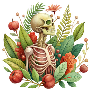 skeleton and plant