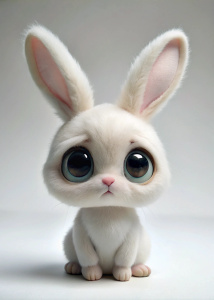 very cute bunny, very big eyes, very sad, chibi pixar style, white background, full body, high quality


