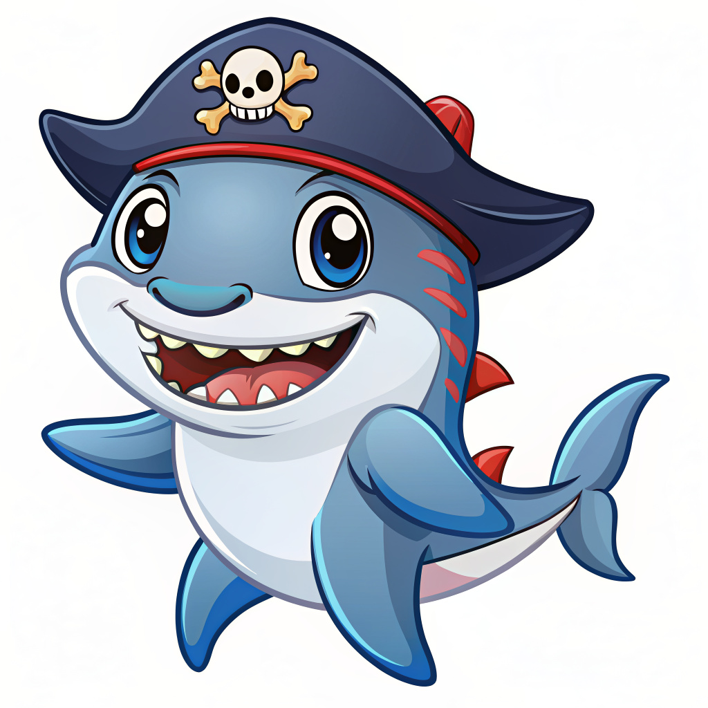 Pirate shark character cartoon vector illustration cute cartoon shark character isolated on white background
