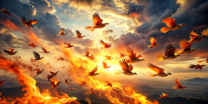 a lot of flying phoenix,fire